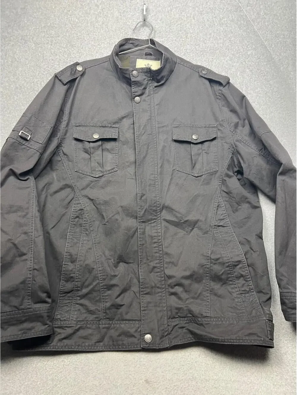 WenVen Mens Canvas Jacket Military Jacket 2X Casual Outwear Gray Cotton